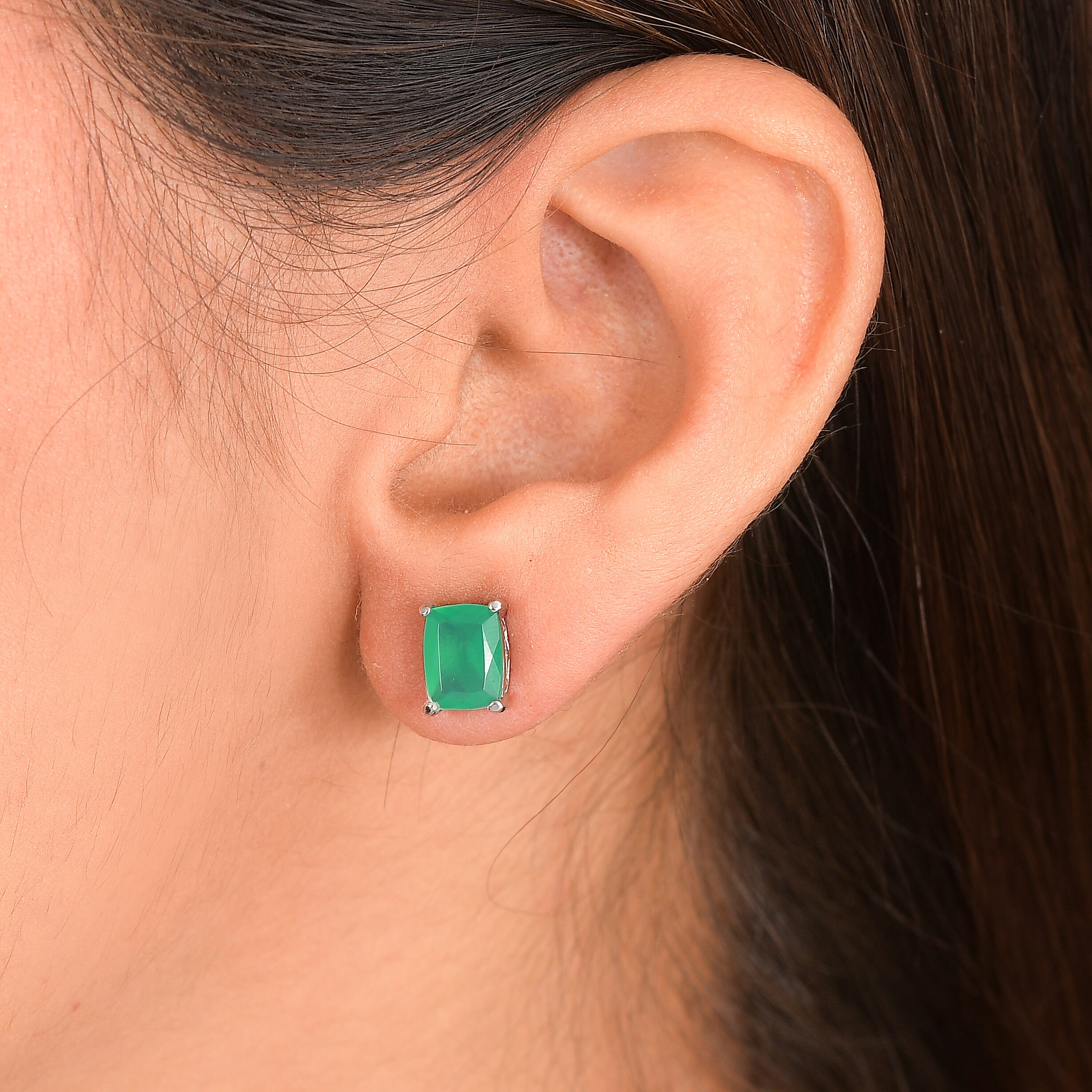 EverTrue Green Onyx 2.80 ctw Stud Earrings in Stainless Steel