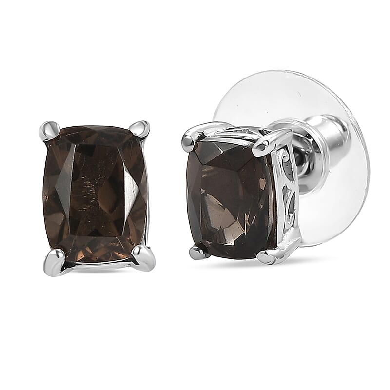 EverTrue Brazilian Smoky Quartz 3.10 ctw Stud Earrings in Stainless Steel