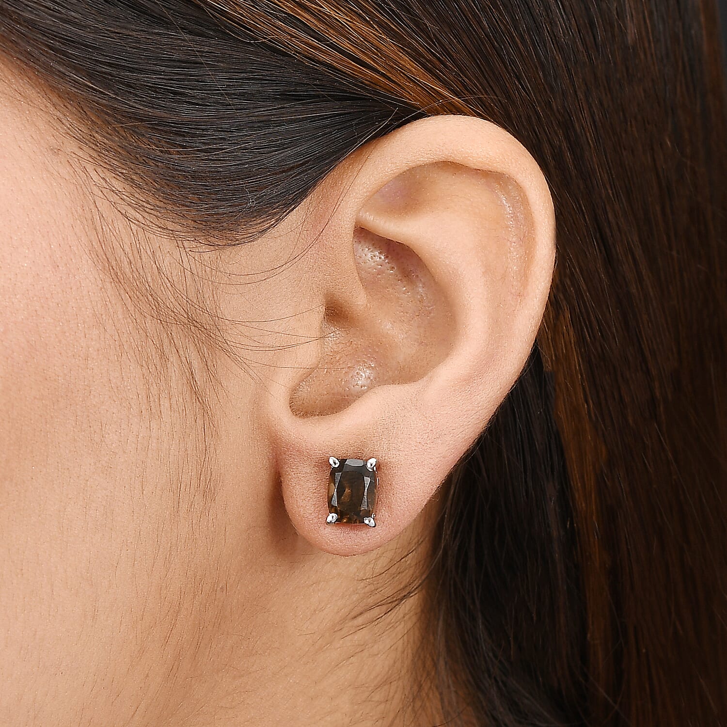 EverTrue Brazilian Smoky Quartz 3.10 ctw Stud Earrings in Stainless Steel