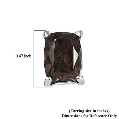 EverTrue Brazilian Smoky Quartz 3.10 ctw Stud Earrings in Stainless Steel