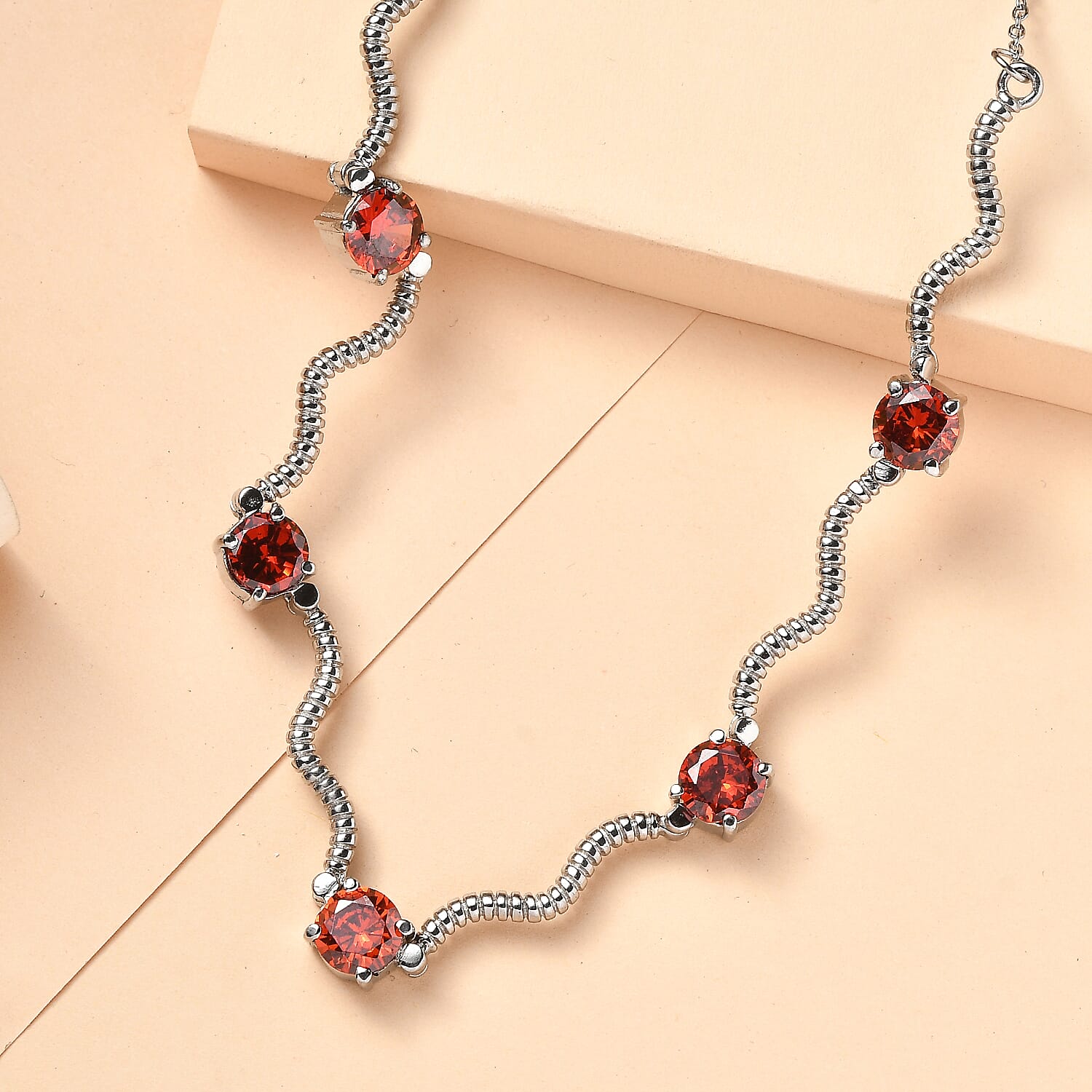 EverTrue Simulated Red Diamond Necklace in Stainless Steel 18 Inches
