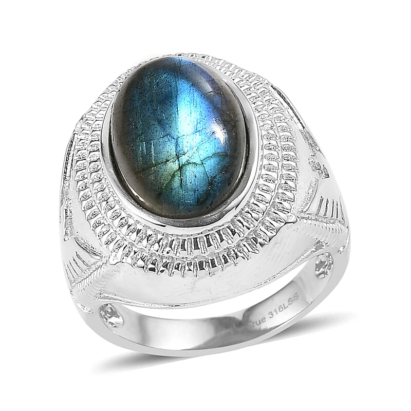 EverTrue Malagasy Labradorite 5.50 ctw Ring in Stainless Steel (Size 5.0)