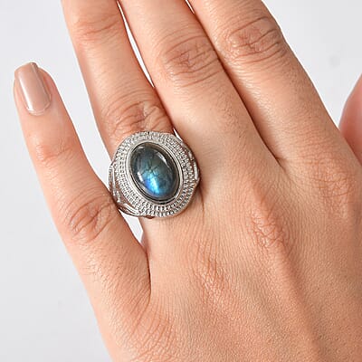 EverTrue Malagasy Labradorite 5.50 ctw Ring in Stainless Steel (Size 5.0)