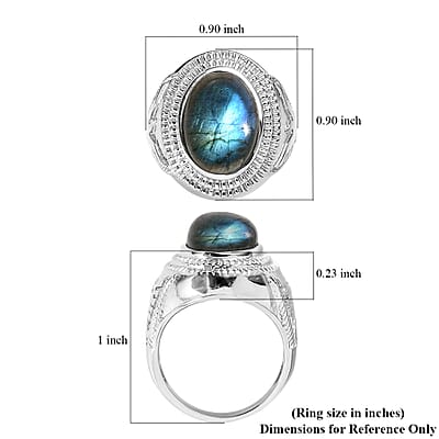 EverTrue Malagasy Labradorite 5.50 ctw Ring in Stainless Steel (Size 5.0)