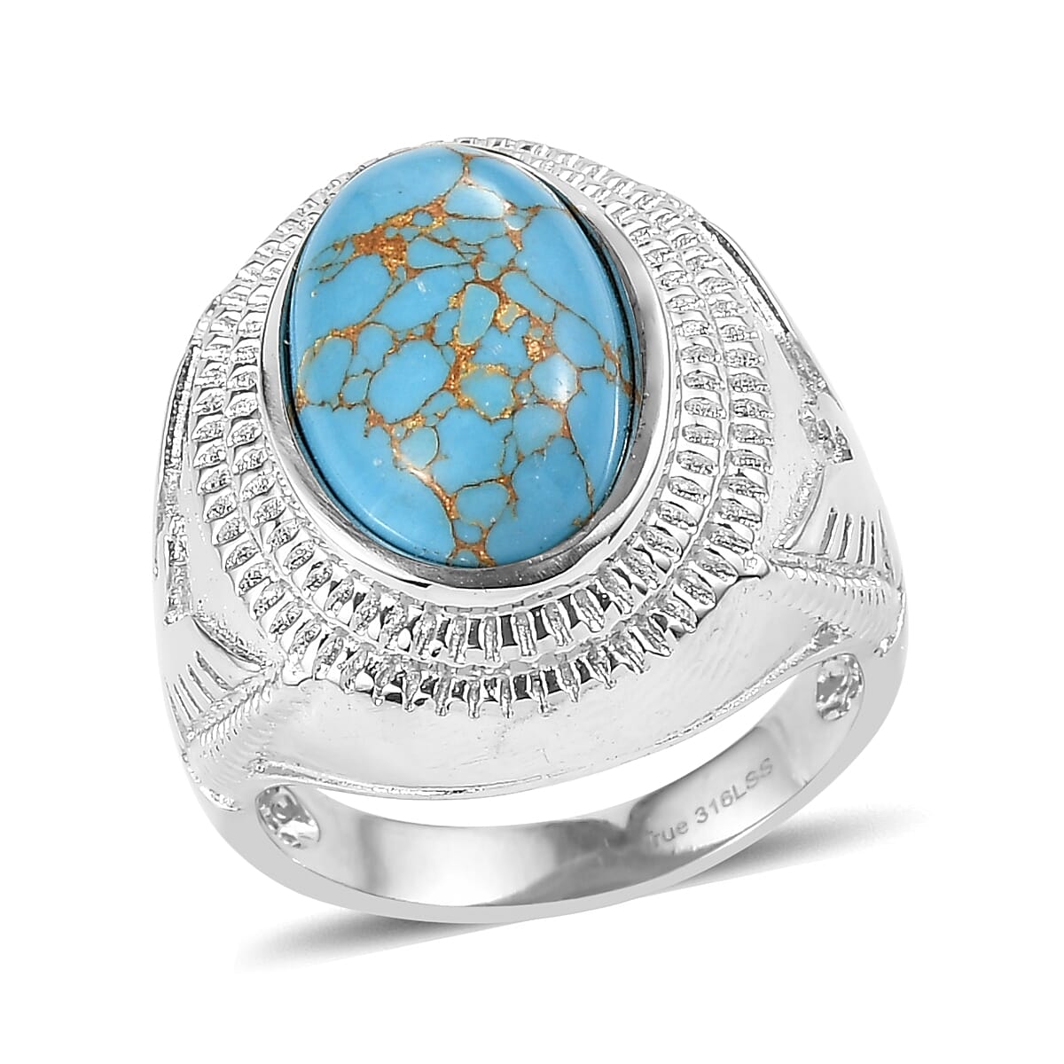 EverTrue Mojave Blue Turquoise 5.00 ctw Ring in Stainless Steel (Size 7.0)