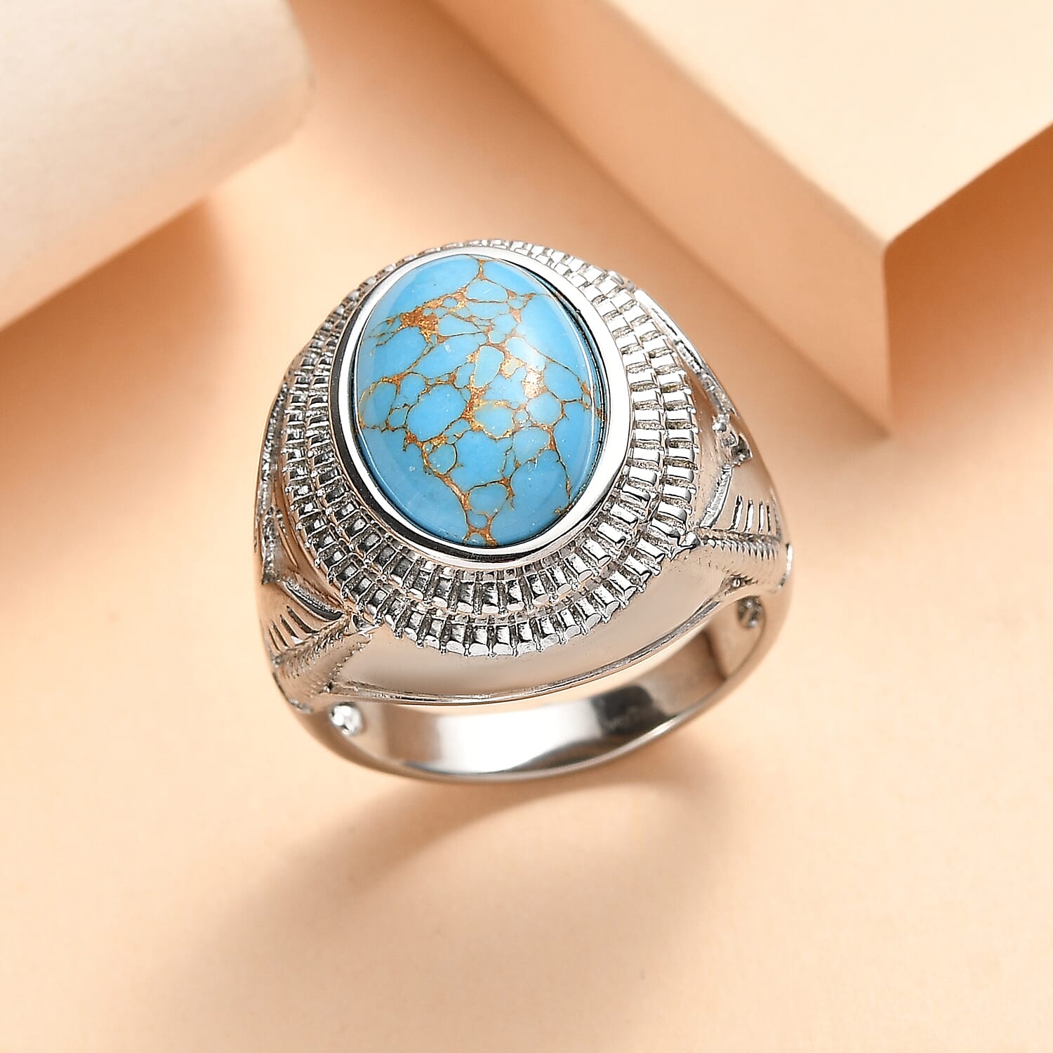 EverTrue Mojave Blue Turquoise 5.00 ctw Ring in Stainless Steel (Size 7.0)