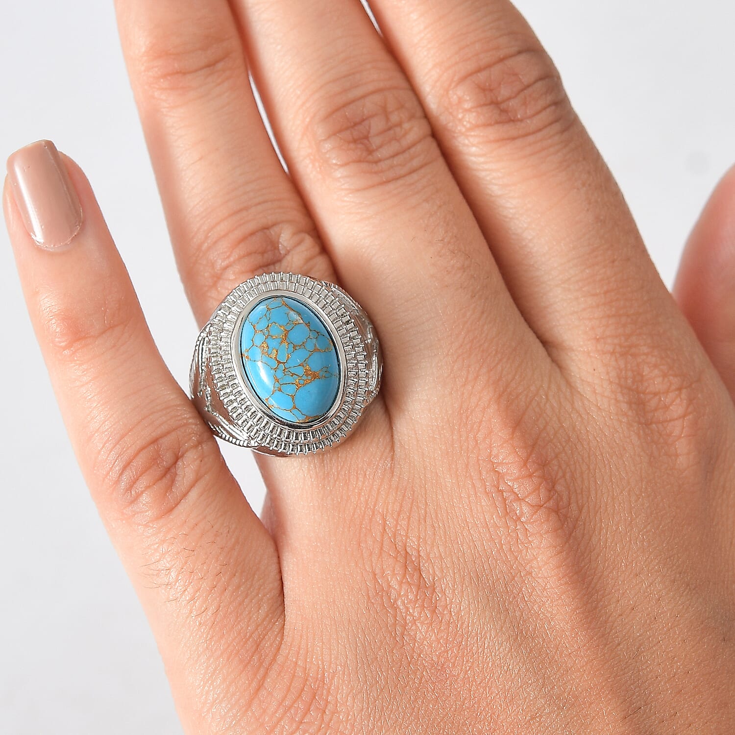 EverTrue Mojave Blue Turquoise 5.00 ctw Ring in Stainless Steel (Size 7.0)