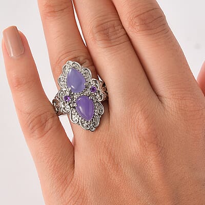 EverTrue Purple Jade and African Amethyst 4.80 ctw Vintage Filigree Ring in Stainless Steel (Size 11.0)