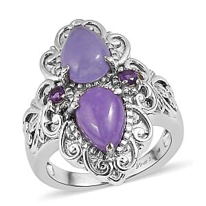 EverTrue Purple Jade and African Amethyst 4.80 ctw Ring in Stainless Steel