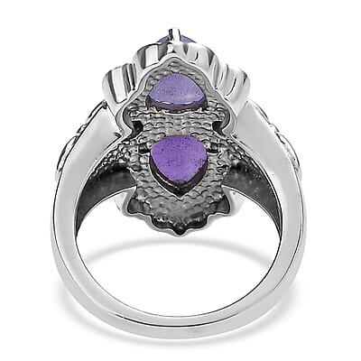 EverTrue Purple Jade and African Amethyst 4.80 ctw Vintage Filigree Ring in Stainless Steel (Size 5.0)