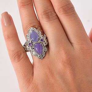 EverTrue Purple Jade and African Amethyst 4.80 ctw Ring in Stainless Steel (Size 6.0)