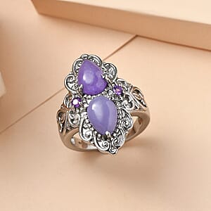 EverTrue Purple Jade and African Amethyst 4.80 ctw Ring in Stainless Steel (Size 7.0)
