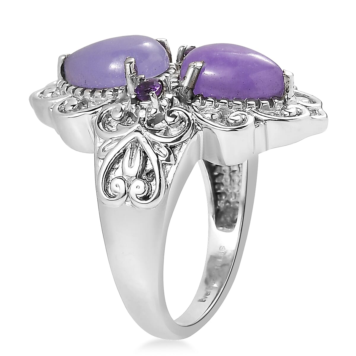 EverTrue Purple Jade and African Amethyst 4.80 ctw Ring in Stainless Steel (Size 9.0) image number 3