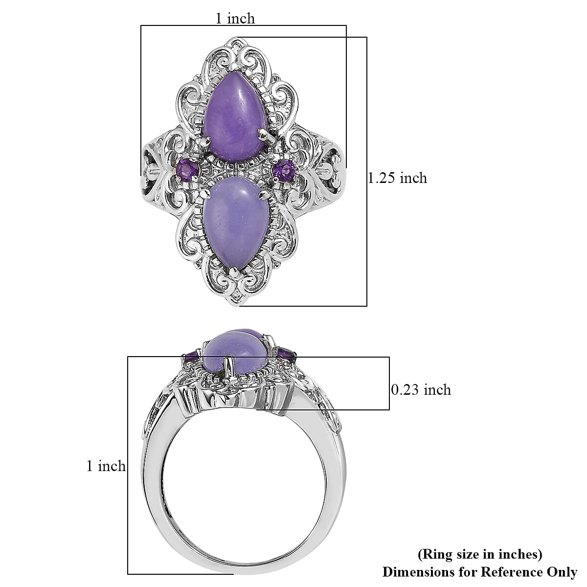 EverTrue Purple Jade and African Amethyst 4.80 ctw Ring in Stainless Steel (Size 9.0) image number 5