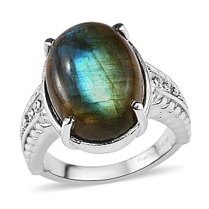 EverTrue Malagasy Labradorite 12.40 ctw Solitaire Ring in Stainless Steel (Size 10.0)
