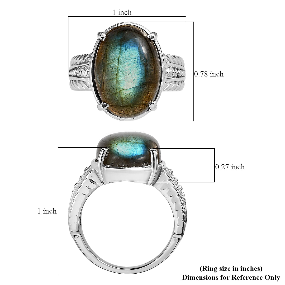 EverTrue Malagasy Labradorite 12.40 ctw Solitaire Ring in Stainless Steel (Size 10.0) image number 5