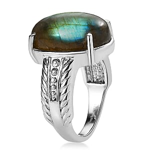 EverTrue Malagasy Labradorite Solitaire Ring in Stainless Steel 12.40 ctw (Size 5.0)