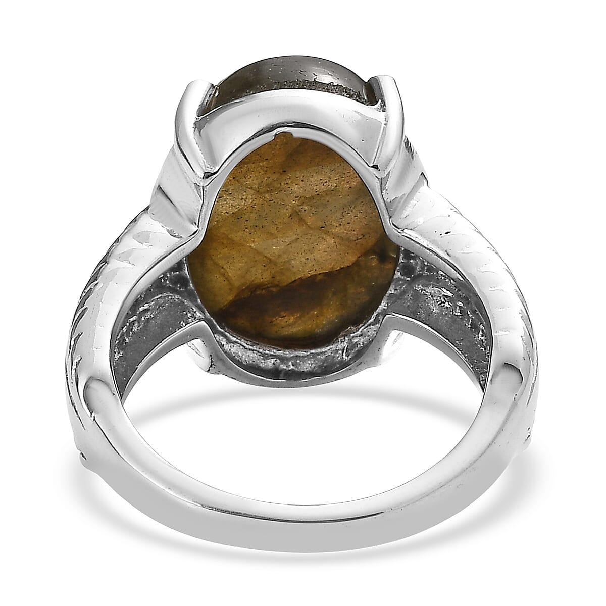 EverTrue Malagasy Labradorite 12.40 ctw Solitaire Ring in Stainless Steel (Size 6.0) image number 3