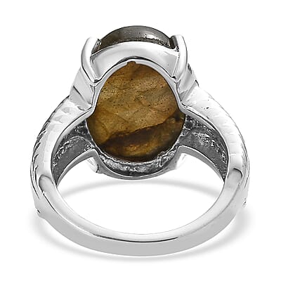 EverTrue Malagasy Labradorite 12.40 ctw Solitaire Ring in Stainless Steel (Size 6.0)