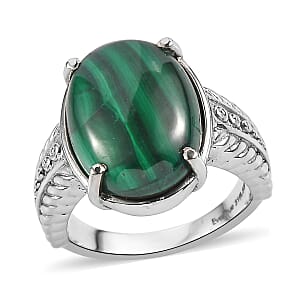 EverTrue African Malachite 15.85 ctw Solitaire Ring in Stainless Steel (Size 7.0)