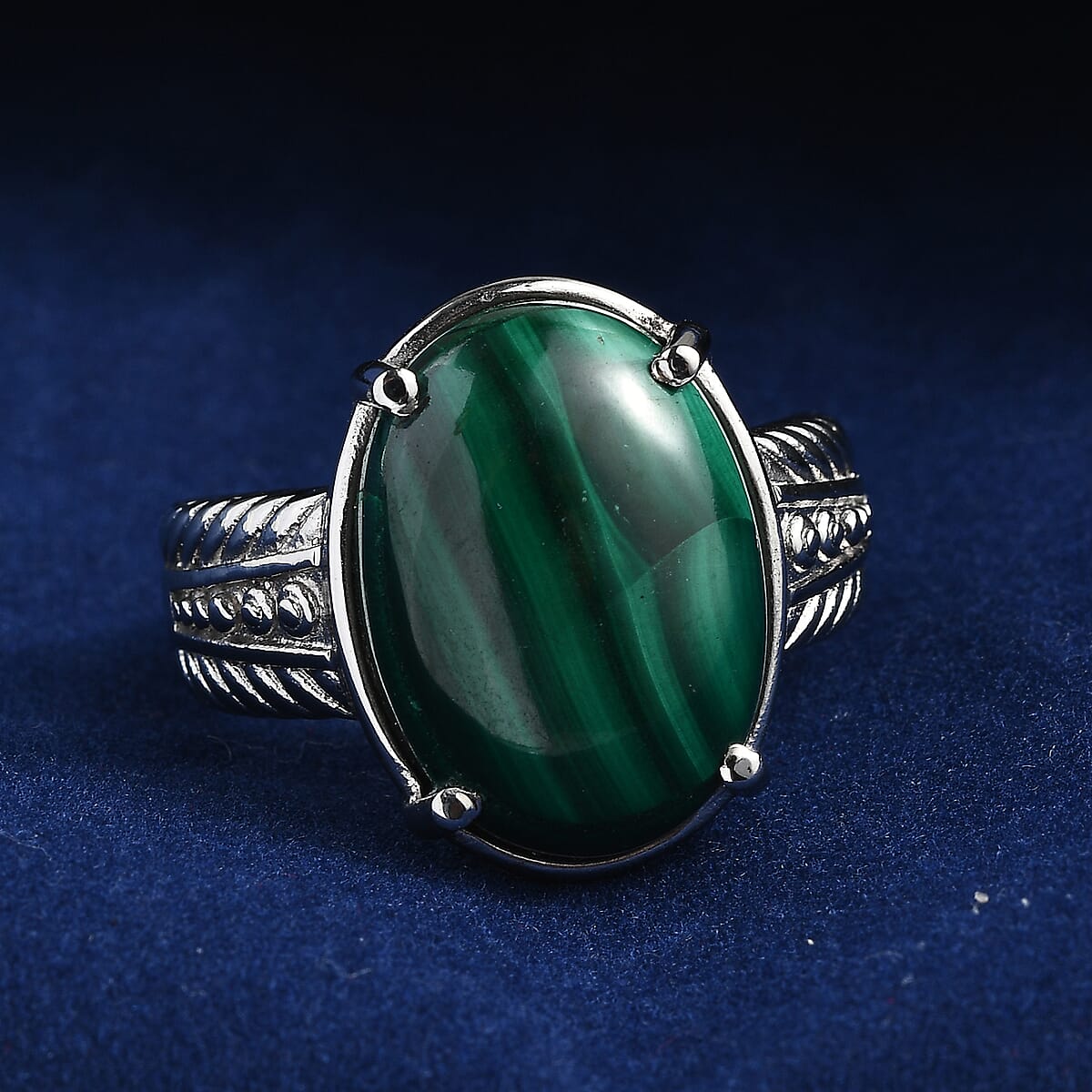 EverTrue African Malachite 15.85 ctw Solitaire Ring in Stainless Steel (Size 7.0) image number 1