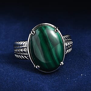 EverTrue African Malachite 15.85 ctw Solitaire Ring in Stainless Steel (Size 7.0)