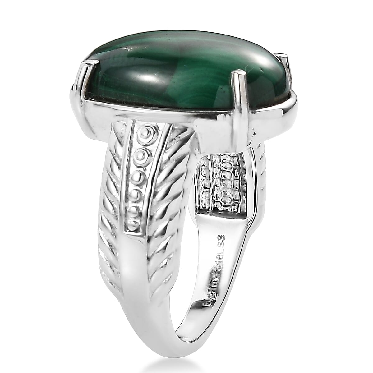 EverTrue African Malachite 15.85 ctw Solitaire Ring in Stainless Steel (Size 7.0) image number 3