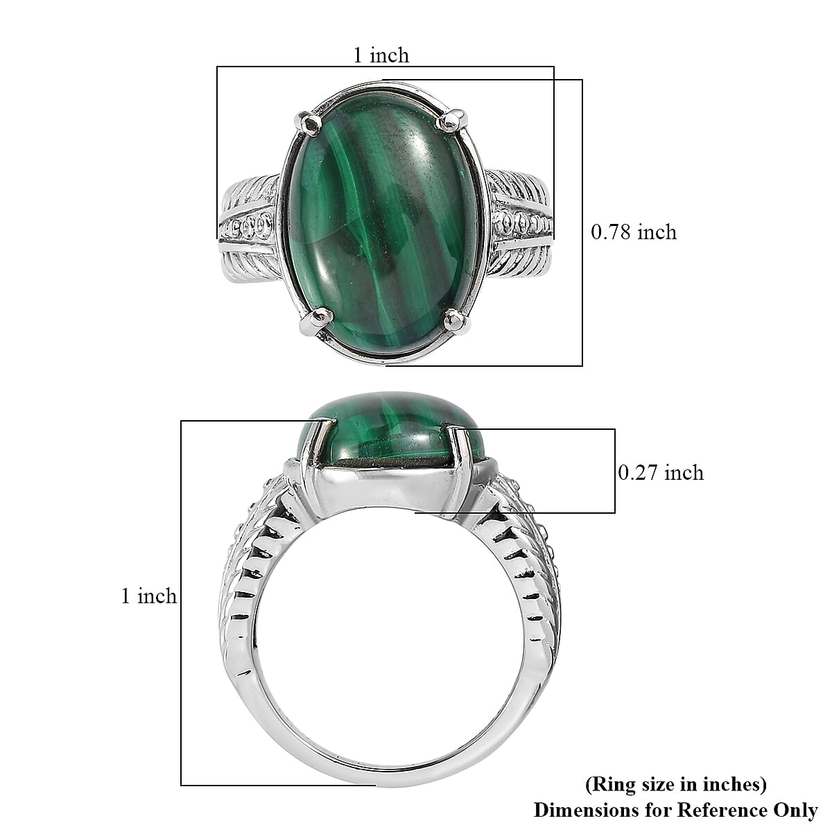 EverTrue African Malachite 15.85 ctw Solitaire Ring in Stainless Steel (Size 7.0) image number 5