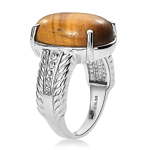 EverTrue Tigers Eye 11.50 ctw Solitaire Ring in Stainless Steel (Size 5.0)