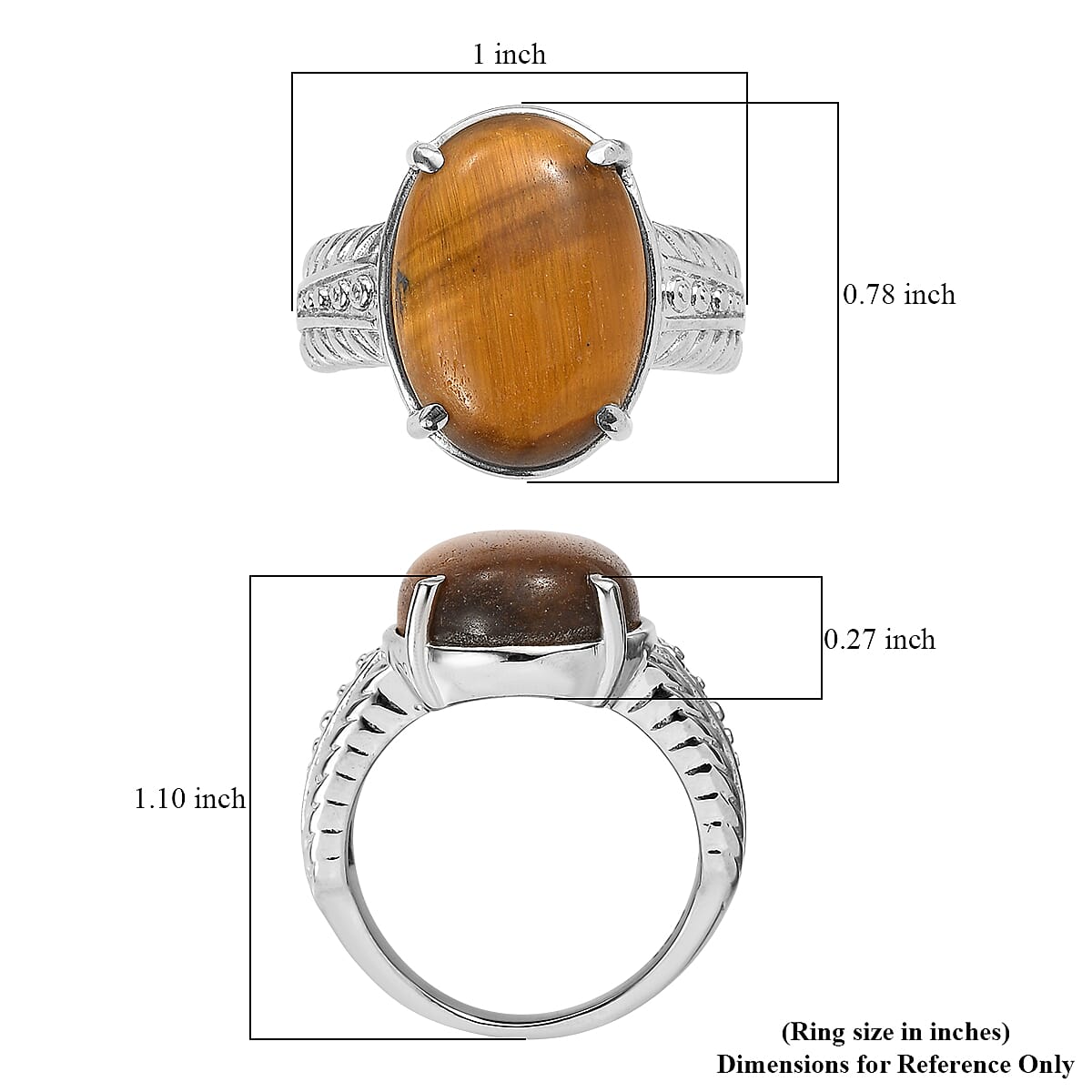 EverTrue Tigers Eye 11.50 ctw Solitaire Ring in Stainless Steel (Size 5.0)
