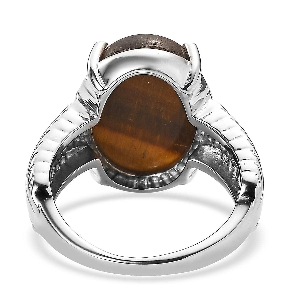 EverTrue Tigers Eye 11.50 ctw Solitaire Ring in Stainless Steel (Size 8.0) image number 4