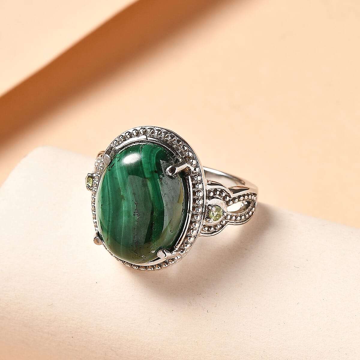 EverTrue African Malachite and Peridot 13.15 ctw Ring in Stainless Steel (Size 11.0) image number 1