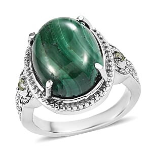 EverTrue African Malachite and Peridot 13.15 ctw Ring in Stainless Steel (Size 6.0)