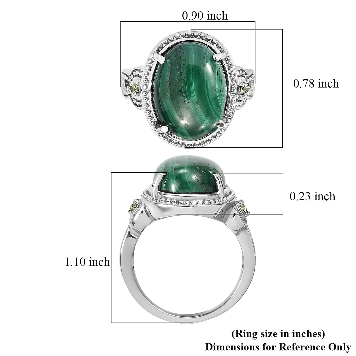 EverTrue African Malachite and Peridot 13.15 ctw Ring in Stainless Steel (Size 7.0) image number 5