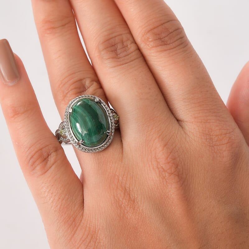 EverTrue African Malachite and Peridot 13.15 ctw Ring in Stainless Steel (Size 9.0)