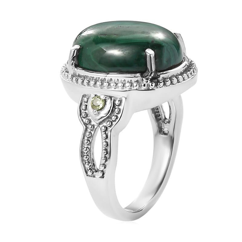 EverTrue African Malachite and Peridot 13.15 ctw Ring in Stainless Steel (Size 9.0)