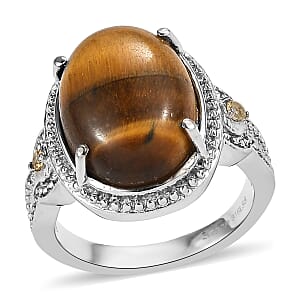EverTrue Tigers Eye and Brazilian Citrine 9.90 ctw Ring in Stainless Steel (Size 10)