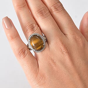 EverTrue Tigers Eye and Brazilian Citrine 9.90 ctw Ring in Stainless Steel (Size 10)