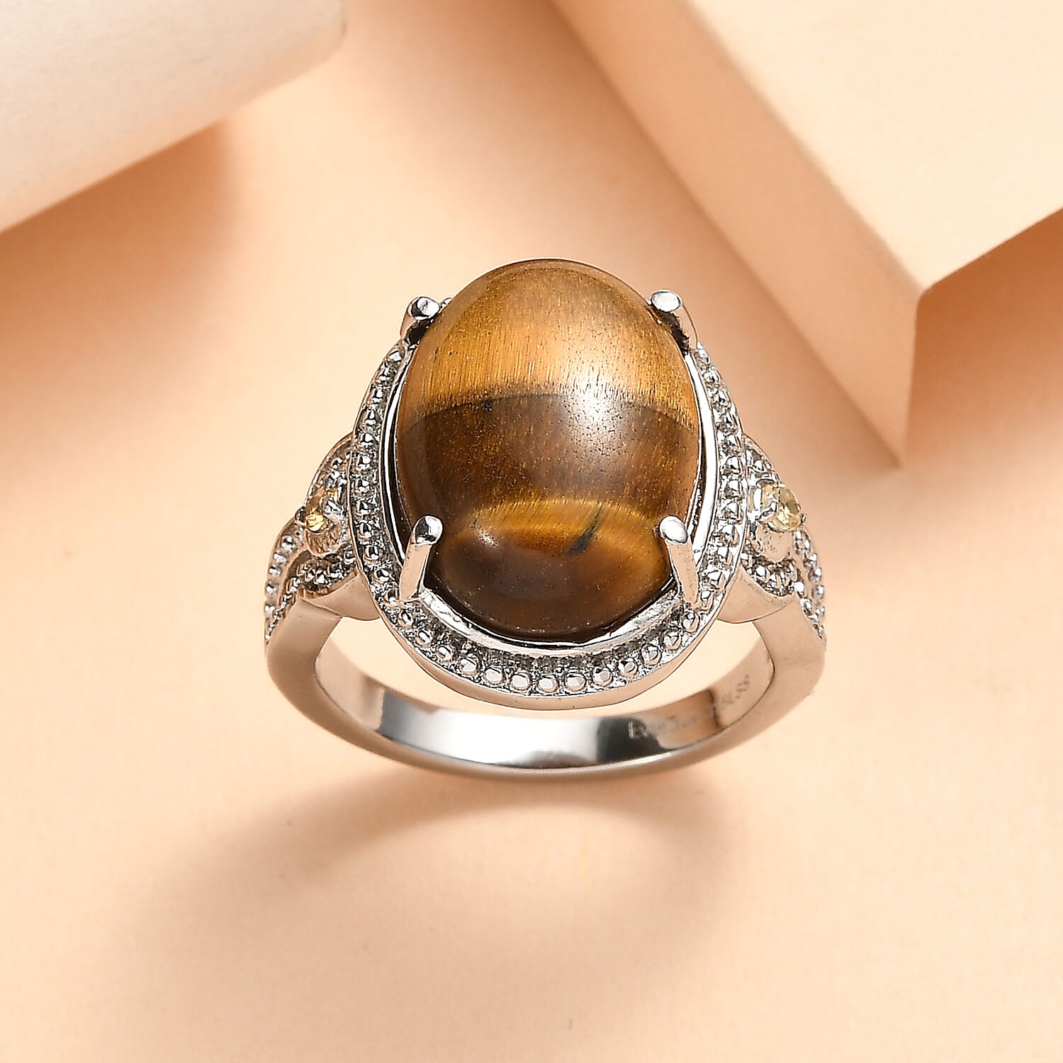 EverTrue Tigers Eye and Brazilian Citrine 9.90 ctw Ring in Stainless Steel (Size 9.0)