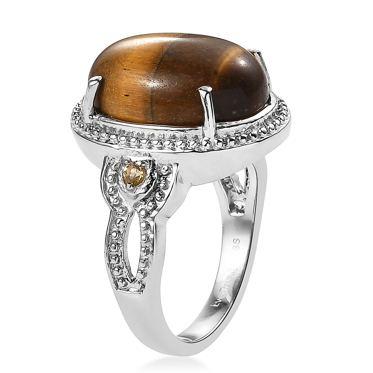 EverTrue Tigers Eye and Brazilian Citrine 9.90 ctw Ring in Stainless Steel (Size 9.0)