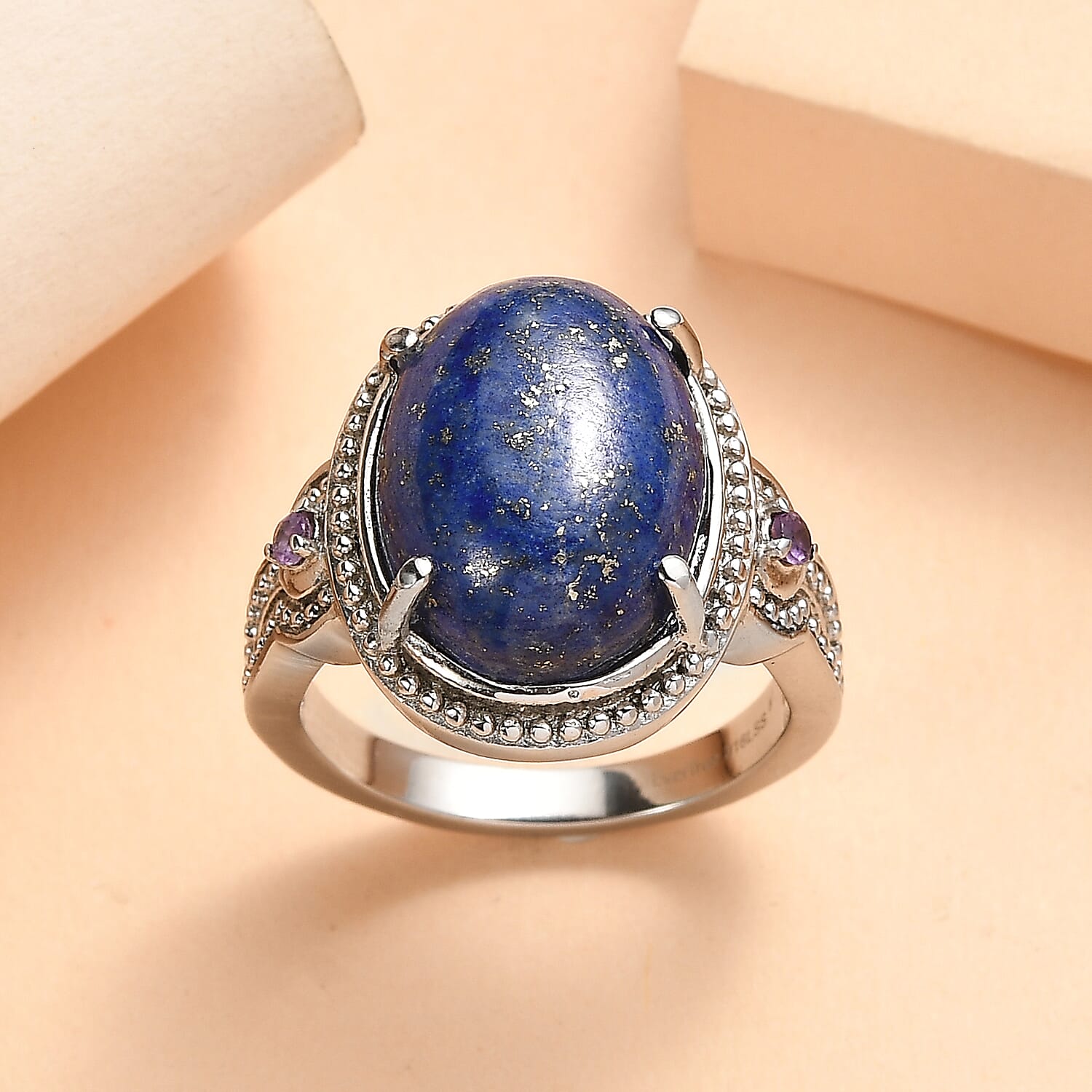 EverTrue Lapis Lazuli and African Amethyst 11.00 ctw Ring in Stainless Steel (Size 10)