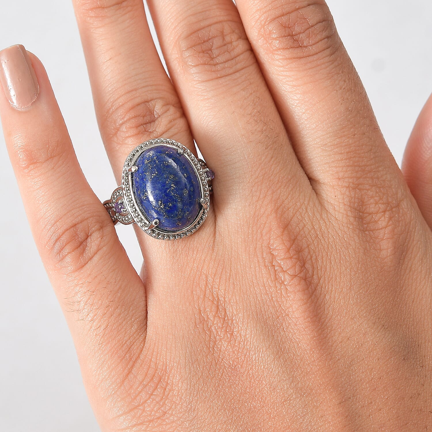 EverTrue Lapis Lazuli and African Amethyst 11.00 ctw Ring in Stainless Steel (Size 10)