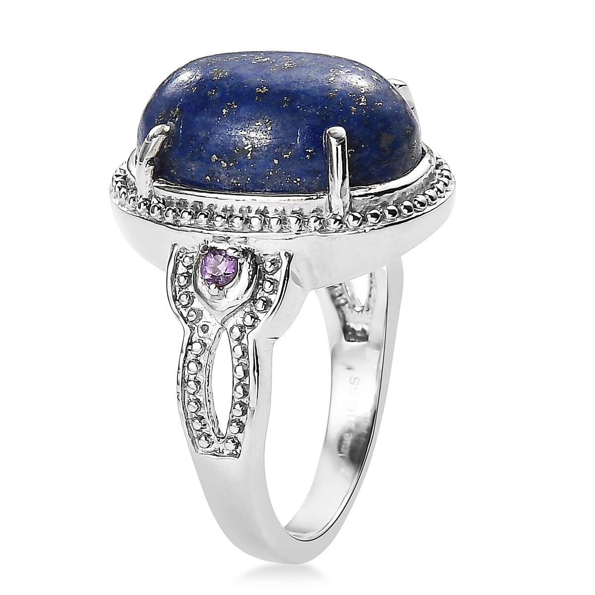 EverTrue Lapis Lazuli and African Amethyst 11.00 ctw Ring in Stainless Steel (Size 10)