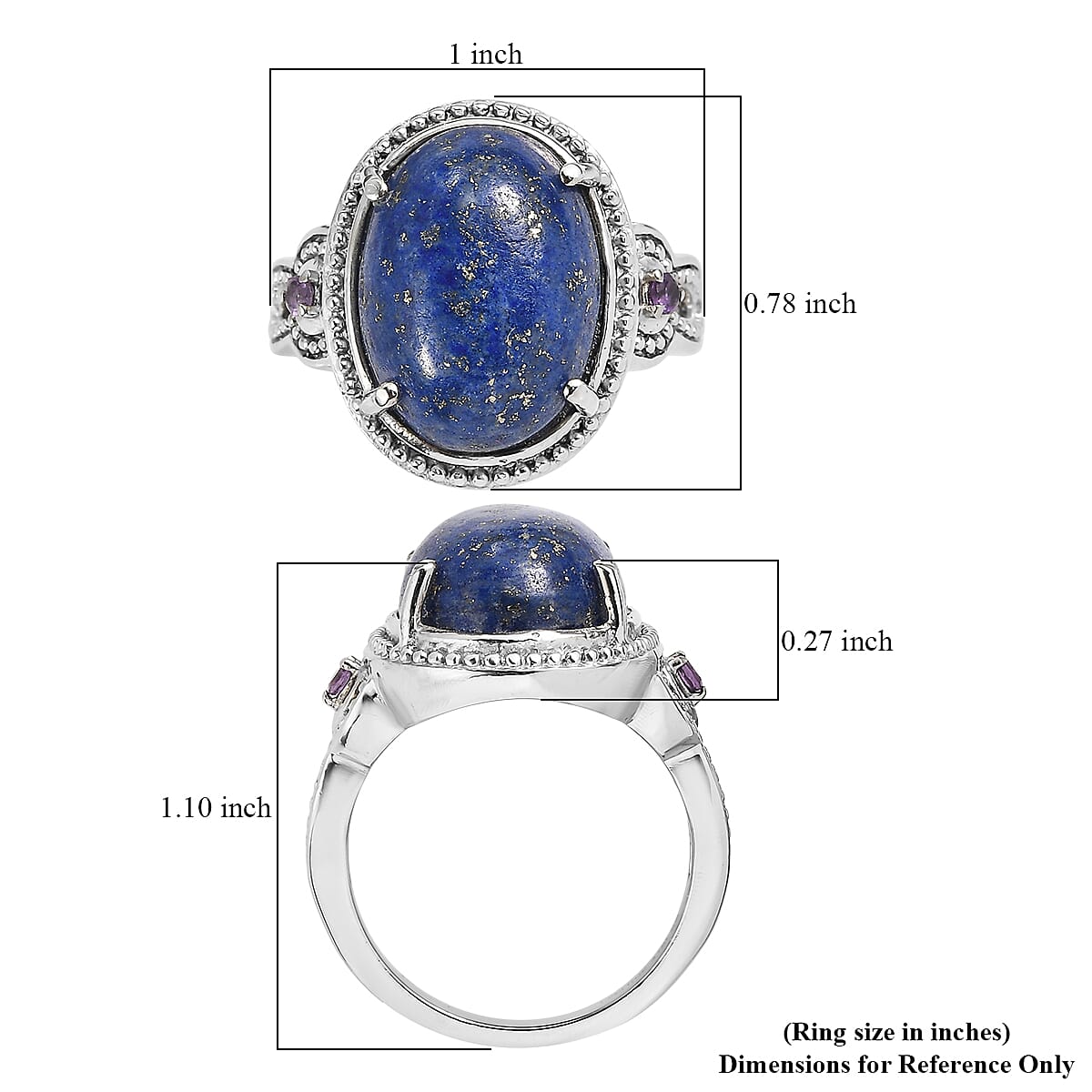 EverTrue Lapis Lazuli and African Amethyst 11.00 ctw Ring in Stainless Steel (Size 10)