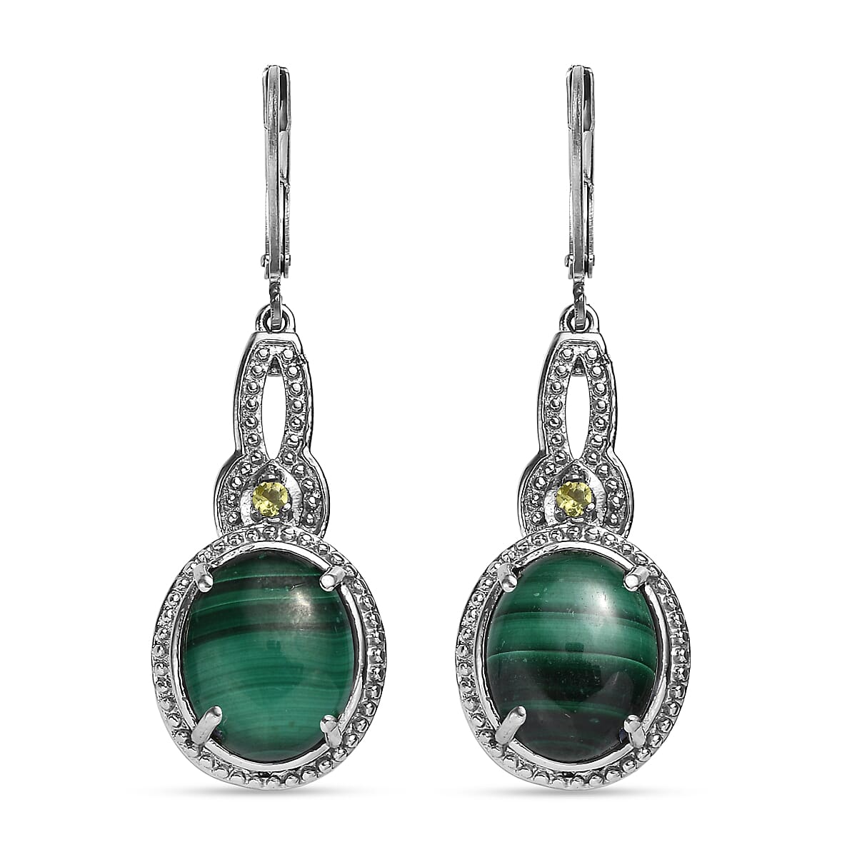 EverTrue African Malachite and Hebei Peridot 13.60 ctw Earrings in Stainless Steel