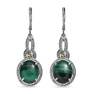 EverTrue African Malachite and Hebei Peridot 13.60 ctw Earrings in Stainless Steel