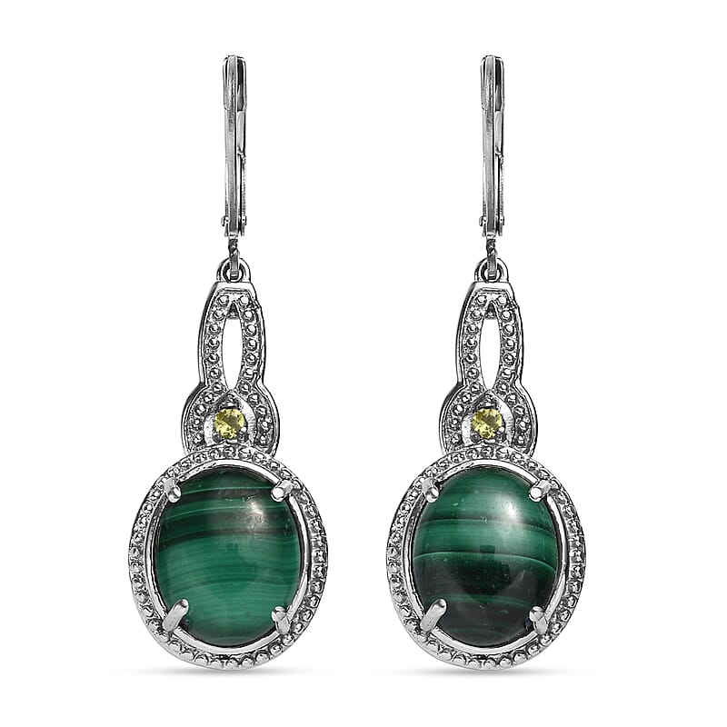 EverTrue African Malachite and Hebei Peridot 13.60 ctw Earrings in Stainless Steel