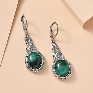 EverTrue African Malachite and Hebei Peridot 13.60 ctw Earrings in Stainless Steel