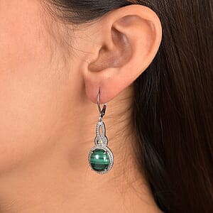 EverTrue African Malachite and Hebei Peridot 13.60 ctw Earrings in Stainless Steel