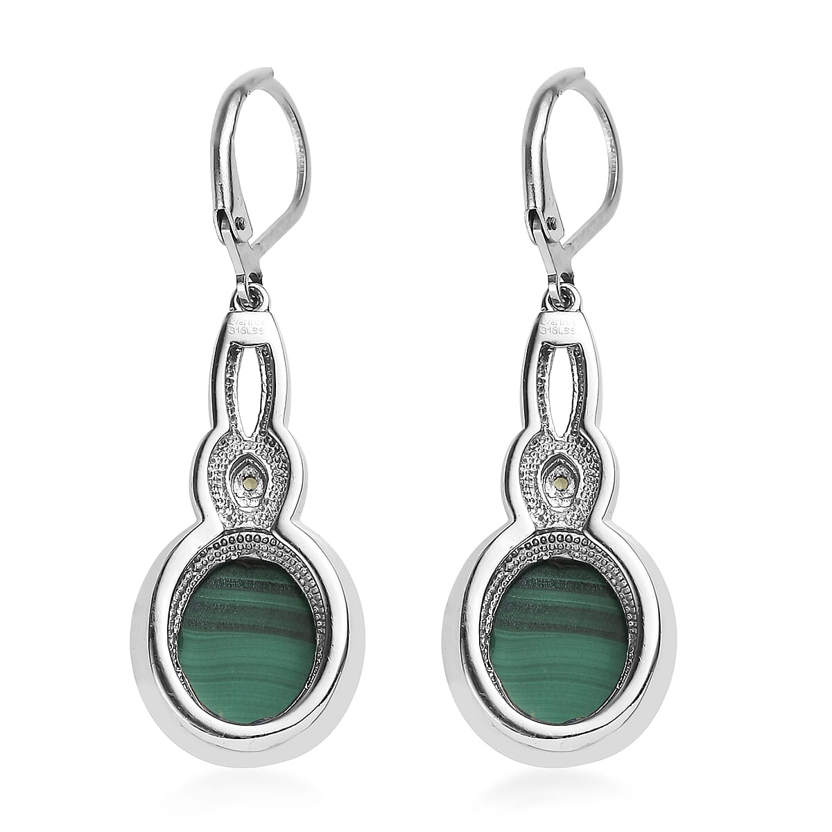 EverTrue African Malachite and Hebei Peridot 13.60 ctw Earrings in Stainless Steel image number 4